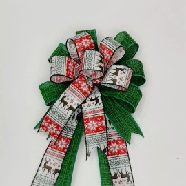 Handmade Christmas Bow, Wreath Bow, Emerald Green, Sweater Print