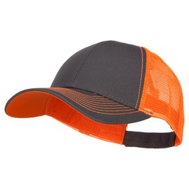 e4Hats.com Heavy Cotton Twill Trucker with Neon Mesh Cap - Dk Grey Neon Orange OSFM