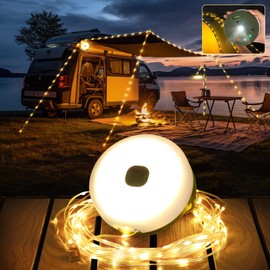 YUNJAYI Retractable Camping String Lights, 33FT 3000 mAh Rechargeable 4 in 1 Tent Lights String with 9 Modes, Outdoor Portable Camper Lighting Waterproof, Camp Lamp for Party, Yard, Hiking Essentials