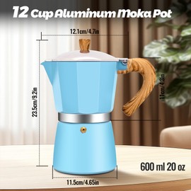 Vaolvpant 12 Cup Aluminum Moka Pot Blue Classic Stovetop Espresso Coffee Maker 600ml 20oz Coffeemaker Percolator Mocha Express Classic Cafe Maker for Italian and Cuban Café Brewing