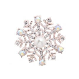 Snowflake Brooch for Women Girls Cubic Zirconia Pearl Winter Flower Lapel Pins Christmas Corsage Brooch, Metal, Cubic Zirconia