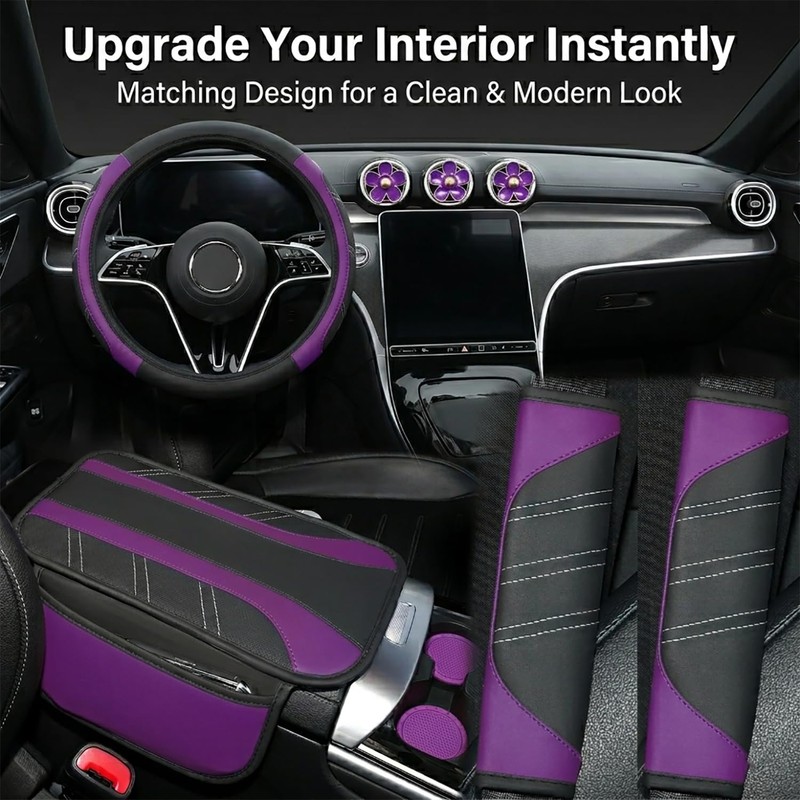 10PCS Car Interior Accessories Sets,Steering Wheel Cover, Seat Belt Cover