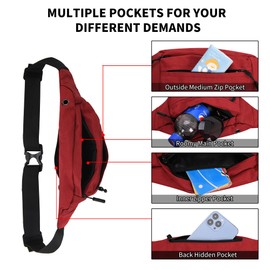 Bumbags Waist Fanny Pack Dog Walking Bum Bag with Adjustable Belt Bumbag for Travel Outdoor Sports Running Hiking Jogging Women Men Red