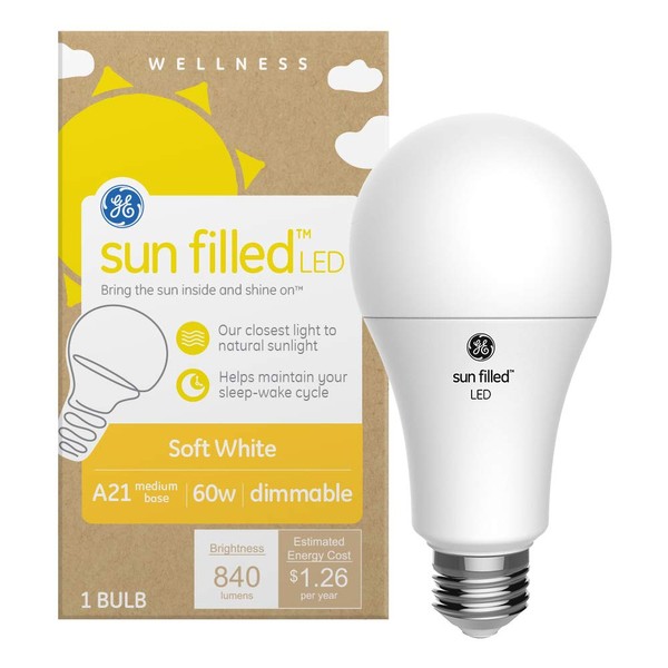 GE Sun Filled LED Light Bulb, 60 Watt, Soft White, A21 (1 Pack)