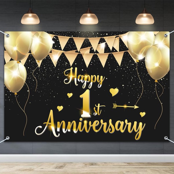HAMIGAR 6x4ft Happy 1st Anniversary Banner Backdrop - 1 Wedding