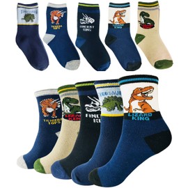 Tiny Captain Boy Dinosaur Socks - 4 Year Old Boys Crew Cotton Sock Perfect Age 5,6,7 Gift Set (Medium, Black and Blue)