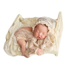 Conjunto de manta de fotos para recién nacidos, para fotografía, para bebés, envoltura elástica, para sesión de fotos de bebé, niño y niña, trajes de sombrero de tela (beige)