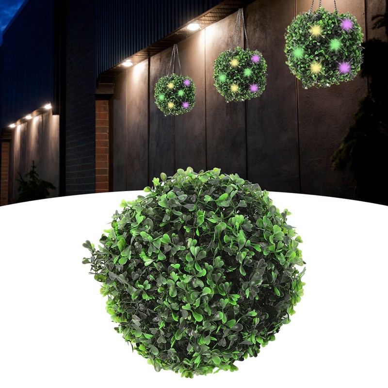 Solar LED Rattan Ball Lights Hanging Simulation Plastic Green Leaves