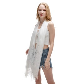 RIIQIICHY Women's Floral Lace Mesh Party Prom Wedding Shawl Scarf with Fringe