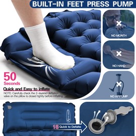 ACTIVE FOREVER Self-inflating Camping Mat, 9cm Thickness Inflatable Sleeping Mat with Pillow Built-in Foot Pump, Compact Waterproof Air Mattress for Outdoor Camping, Backpacking, Hiking, Beach, Blue