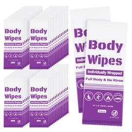 50Pcs Disposable Body Wipes, 7.8 x 9.8 inch Individually Wrapped Bath Wipes for Women and Men, No Rinse-Free Large Body Bath Shower Wipes for Home Travel Hotel Outdoors Camping After Gym ((Purple)