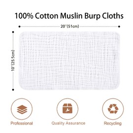 KEQAR Pack of 2 Premium Thin Cotton Baby Drooling Towels, Gauze, Burp Cloths, Nappies, Absorbent Cotton 100% Cotton (25 x 50 cm) (White)