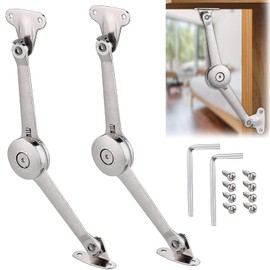 Pack of 2 Soft Close Lid Support Hinges Flap Support Satin Nickel Folding Hinge Soft Close Lid Support Hinges Satin for Kitchen Door Wardrobe with Screws and Allen Key