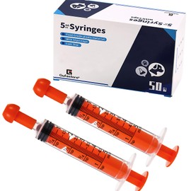 Gufastoe Pack of 50 5 ml Syringe with Protective Caps for Industrial or Animal Feed (Orange)