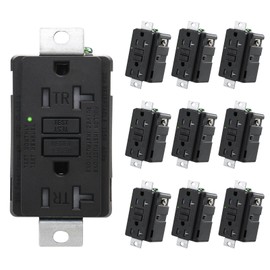 Wengart (10-Pack) 20 Amp Generator GFCI Outlet, Industrial Grade 125V Self-Test Ground Fault Circuit Interrupter, Heavy-Duty Black Receptacle for Job Sites & Backup Power, UL Listed