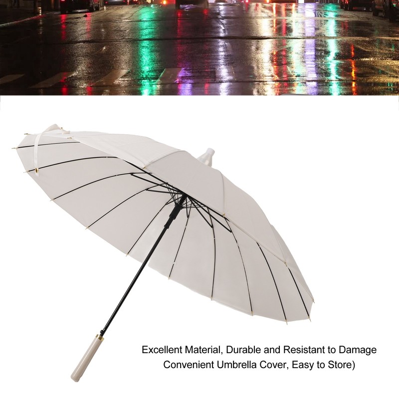 Large Umbrella Automatic Open 16 Ribs Waterproof with Cover Long