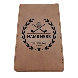 Golf Scorecard Holder (10 Fun Options) Add Golfers Name & Year! | Grey or Brown Leather | Perfect Golf Gift | Fathers Day, Birthday Present (TEE-RIFIC DAD, Brown)