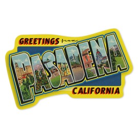 Lantern Press Sticker Pasadena, California, Greetings from, Die Cut Vinyl, (Waterproof Decal for Cars, Water Bottles, Laptops, Coolers), Small