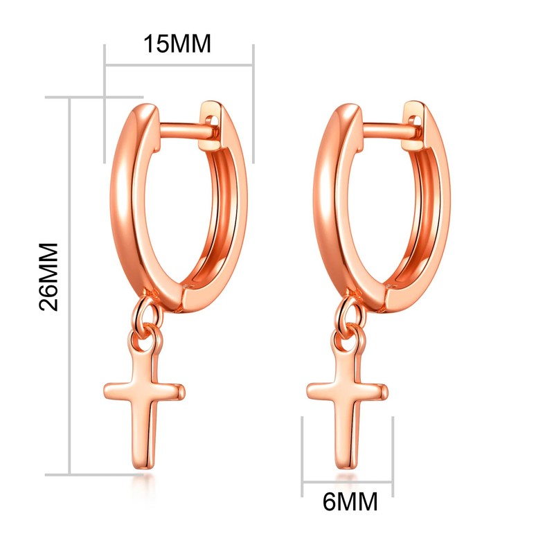 Philip Jones Rose Gold Plated Cross Charm Hoop Earrings