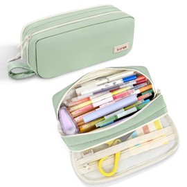 SUNEE Pencil Case, Large Capacity Pencil Pouch, Aesthetic Pen Bag Office Stationery Organizer Simple Sturdy Multifunctional for Teen Girls Women Men, Green