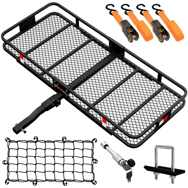 Mockins 60"x24"x6" Trailer Hitch Cargo Carrier Rack 500 Lbs Cap | Folding Cargo Carrier Hitch Mount with Net, Strap, Hitch Lock & Stabilizer | Vehicle Cargo Carriers Cargo Rack | Luggage Rack for SUV