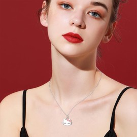 Gkaopi Kitty Jewellery Sets for Girls Cute Cartoon Cat Pendant Necklace Bracelet Set Cute Kitty Girl Friendship Necklace Bracelet Cute Elements Jewelry Sets for Birthday Gifts (01)