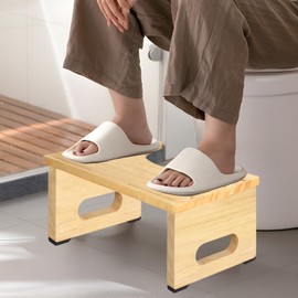 Foldable Toilet Stool, 7.3 Inches Poop Stool for Bathroom, Bamboo Toilet Stool Squat Adult, Collapsible Squatting Bathroom Potty Stool with Non-Slip Strip（No Installation Required）