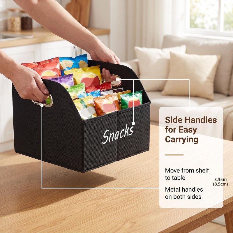 Snack Organizer for Countertop, Large Fabric Snack Basket with Side