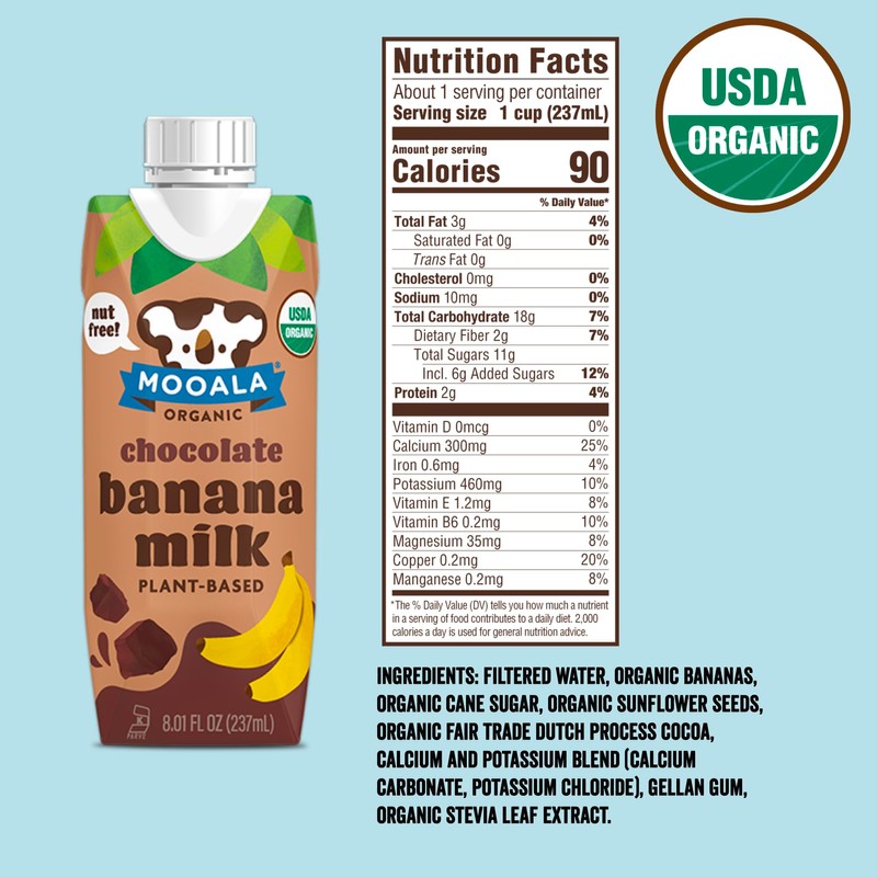 Mooala - Organic Chocolate Bananamilk, Lunchbox Friendly, Shelf-Stable, Non-Dairy, Nut-Free,