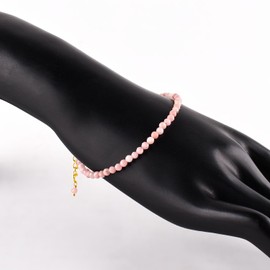 Natural Pink Opal Gemstone Micro Beads Dainty Bracelet Jewelry for Women, October Birthstone, Energy Healing Crystals, 14k Gold Plated Chain 8 inch