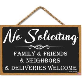 SEIFUD Welcome Sign for Front Door Outside Funny Wooden Door Sign For Front Porch Decor 11 X 6 Inch No Soliciting Family Friends Neighbors & Deliveries Welcome House Warming Gift Funny Wall Pediments