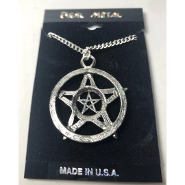 Real Metal Jewelry Double Pentagram Red Stones Gothic Occult Silver Tone Pendant