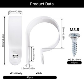 VooGenzek 40 Pieces 30 mm (6/5 Inch) Nylon R-Type Cable Holder, Cable Clip Wire Clamp with 40 Pieces Screws for Wire Management (White)