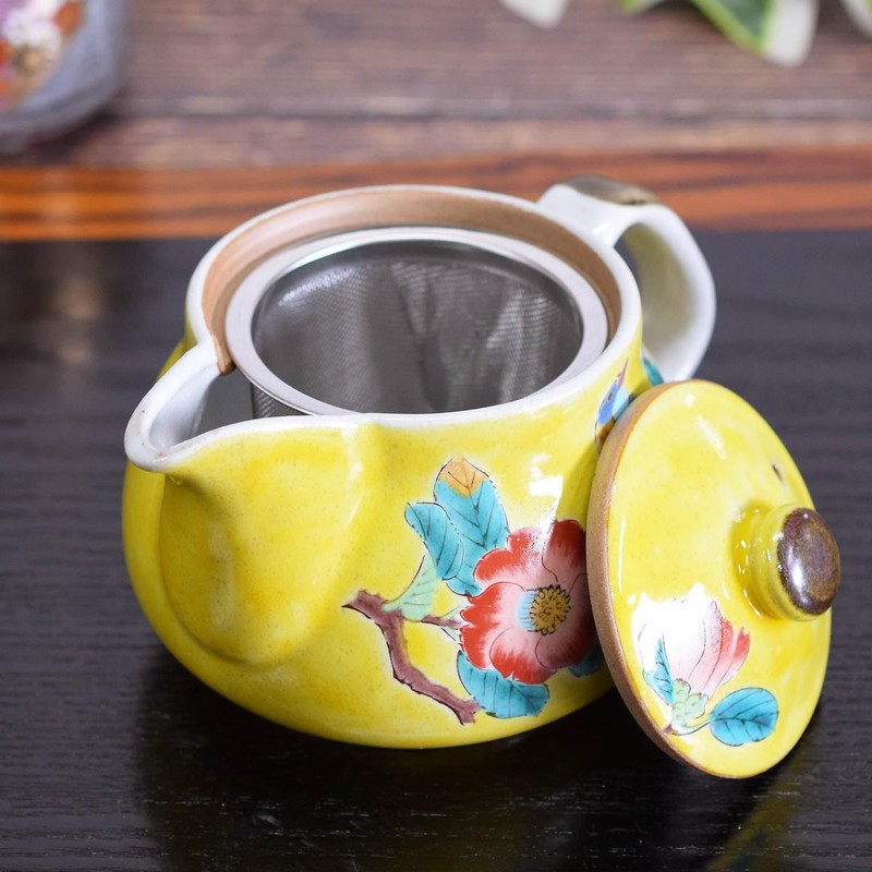 Japanese Tea Pot, Stylish Tableware, Kutani Pot, Yoshidaya Camellia and