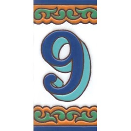 House Numbers, Ceramic Numbers & Letters Tiles, Chalet Design, Tile Size: 15cm x 7.5cm, 2 to 8 Tile Frames (Number 9)