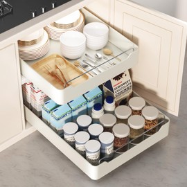 QUSEHA Pull Out Cabinet Organizer Fixed with Adhesive Nano Film, Heavy Duty Slide Out Pantry Shelves, Sliding Drawer Pantry Shelf for Kitchen, Living Room, Home,12.2" W x 20.8" D x 2.75" H