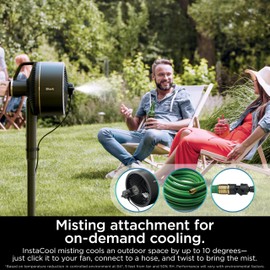 Shark FlexBreeze Pedestal & Tabletop, Indoor & Outdoor, Portable, Oscillating Fan with Remote, Quiet, Powerful, Corded & Cordless with InstaCool Misting Attachment, Dark Grey (Renewed)