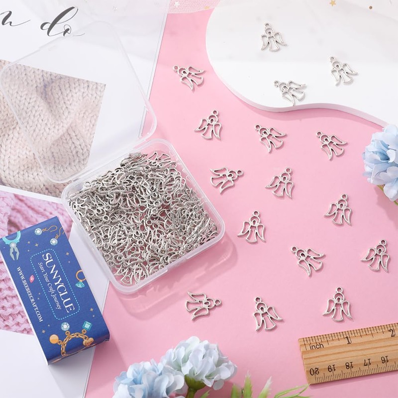 SUNNYCLUE 1 Box 100Pcs Christmas Angel Charms Bulk Angel Charm