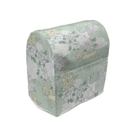 Lunarable Traditional Stand Mixer Cover, Japanese Cranes Peonies Cultural Aspects Symbolic of Happy Life, Kitchen Appliance Organizer Bag Cover with a Pocket, 6-8 Quarts, Avocado Green Pale Green