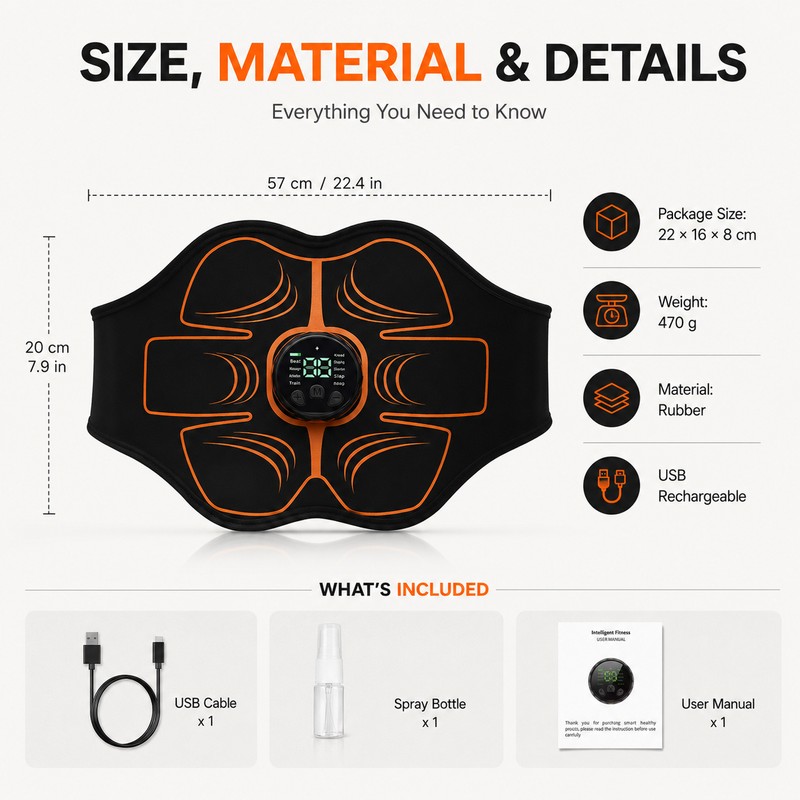 Abdominal Toning Belt for Home Fitness – USB Rechargeable Ab