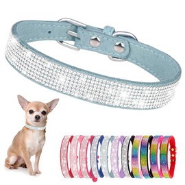 Rhinestone Dog Collar for Small Dogs, Bling Diamond Fancy Crystal Glitter Pretty Jewel Pet Puppy Collars for XXS XS Small Medium Large Breed Girl Dogs Female Cats Kitten, Teal S