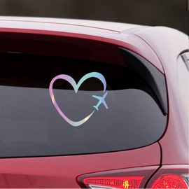 NBFU DECALS Travel Plane Heart Fly 1 (Holographic Opal Purple) (Set Of 2) Premium Waterproof Vinyl Decal Stickers For Laptop Phone Accessory Helmet Car Window Bumper Mug Tuber Cup Door Wall Decoration