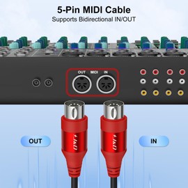 J&D 5-Pin DIN MIDI Cable, Male to Male Cables Compatible with Keyboard, Synthesizer, Guitar Multi Effects, Audio Interface/Mixer/Amplifier, External Sound Card (Red, 15 Feet)
