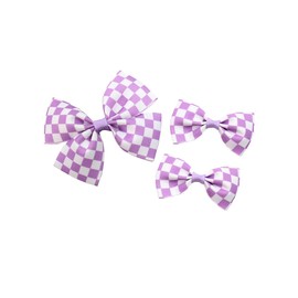 Checkered Hair Bow Clip Checkered Hair Barrettes Clips Buffalo Plaid Hair Bow Pin BBG71 (3 Pcs-Lavender White)