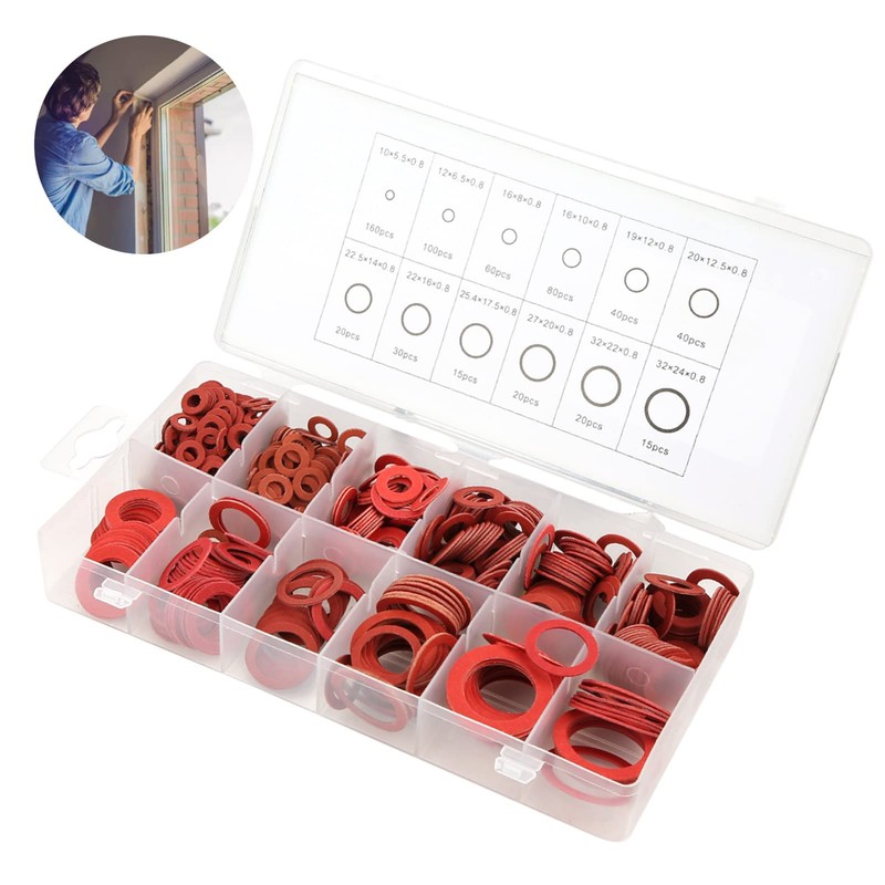 600 Pieces Red Steel Paper Washers Set, Insulating Washers Set