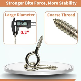 TSBSHum 1/4 Eye Bolts Screw in,6 Pack Eye Screws for Wood,Heavy Duty Eye Hooks Screw Made of Premium Steel,for Hanging Plants,Shade Sails and Bird Feeders Indoors and Outdoors (6)