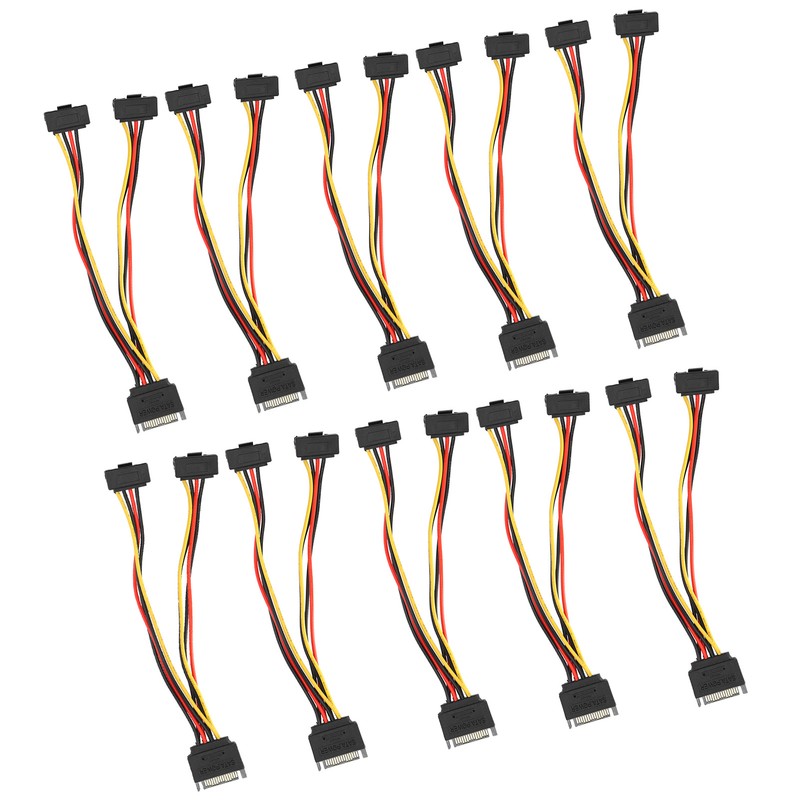 10Pcs SATA Power Adapter 15pin 1 Male to 2 Female