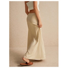 SOLY HUX Women's Summer Maxi Skirt Drawstring Low Waist A Line Casual Skirts Plain Apricot X-Small