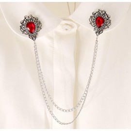 ROFARSO Raindrop Rhinestone Crystal Brooch Pins for Women Vintage Collar Chain Jewelry with Rhinestone Crystal, Accessory for Party Wedding Gift, Gift for Women Girl (Ruby Red)