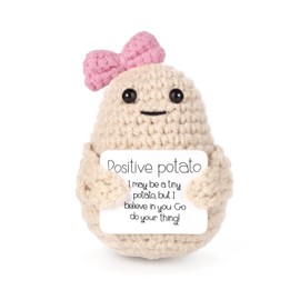 SAVITA Funny Positive Potato, 9 cm Cute Positive Potato Knitted Potato Doll with Encouragement Bow Style for Women for Birthday Valentine's Day Party Decoration